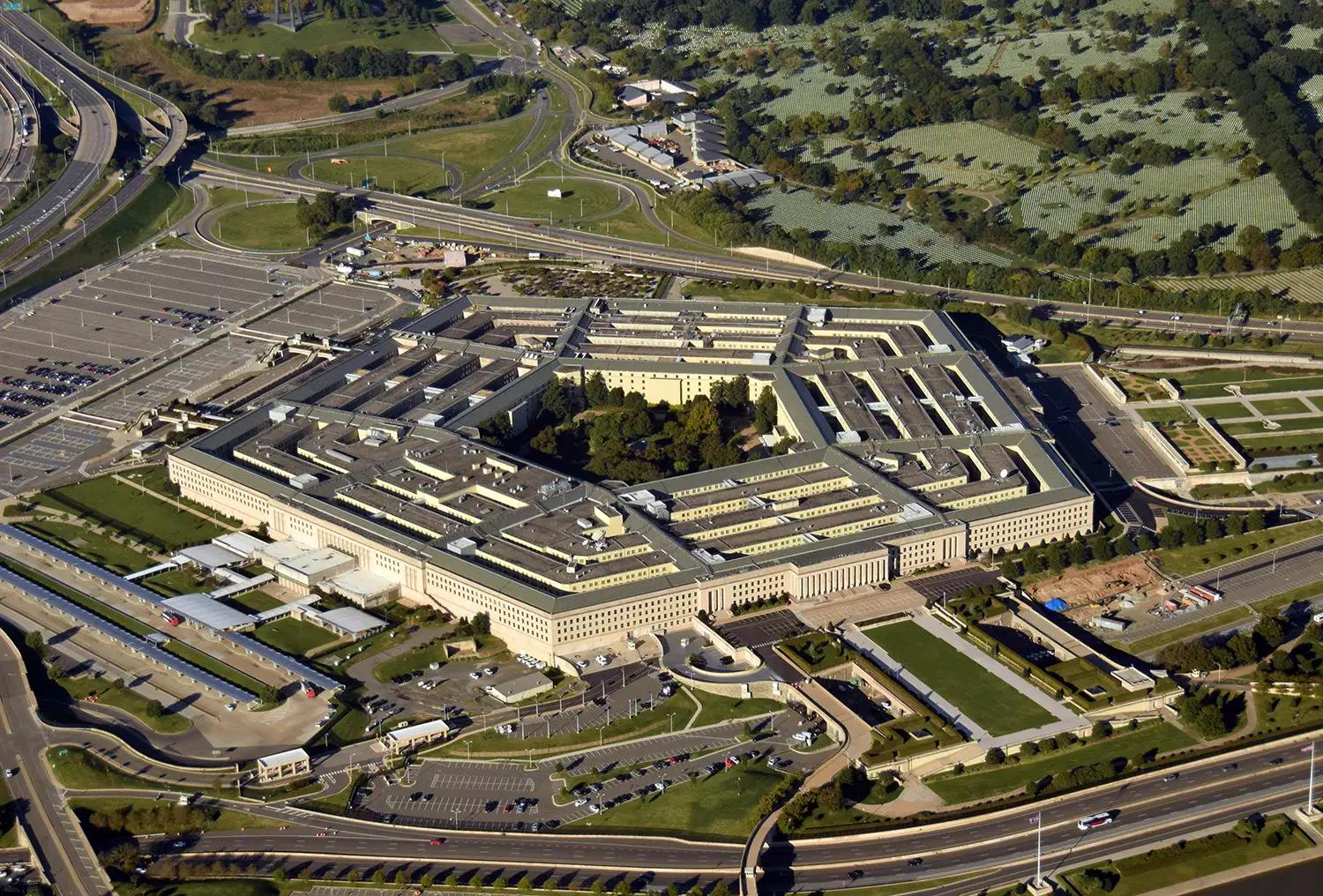 Aerial shot of Pentagon building in Arlington
