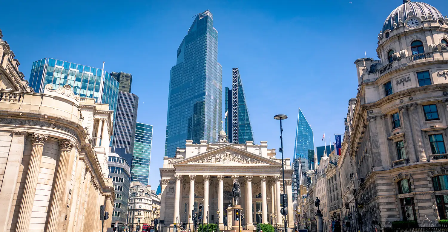City of London and Bank of England Royal Exchange in the city of London